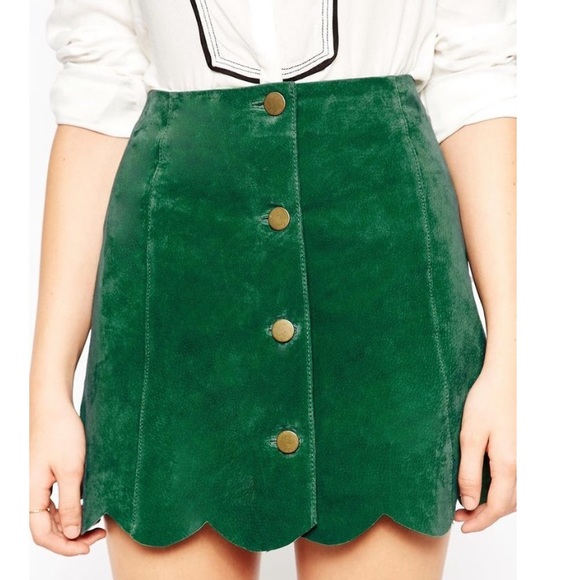 ASOS Dresses & Skirts - ASOS genuine suede button up A-line mini skirt with scallop edging